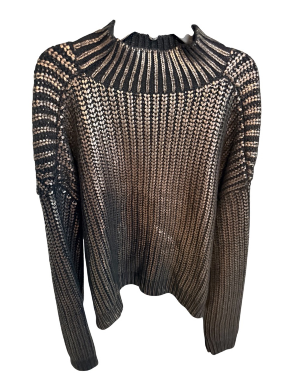 Metallic Black & Gold Ribbed Turtleneck Sweater